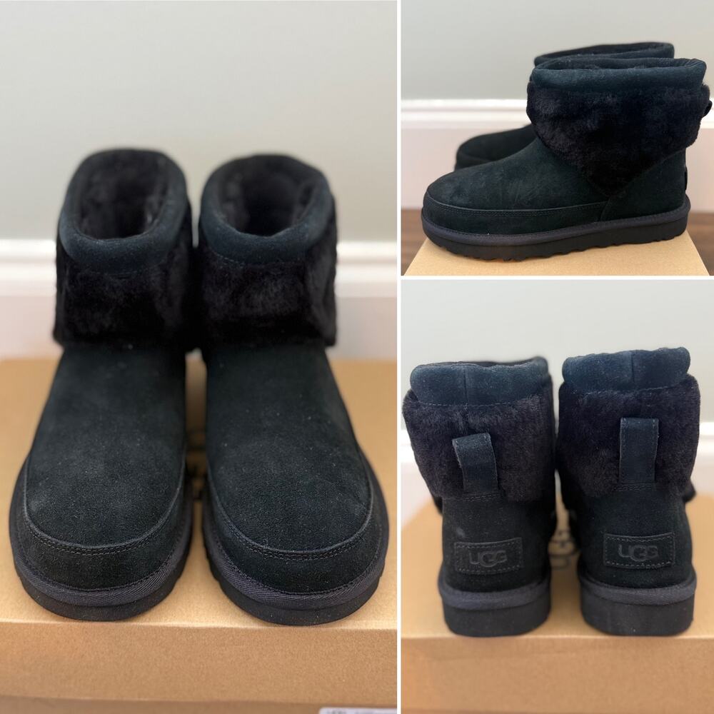 UGG Classic Mini Snugscape Boots Black Women’s Size 7 NIB
